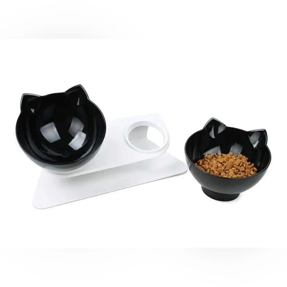Black Cat Double Bowl Feeder